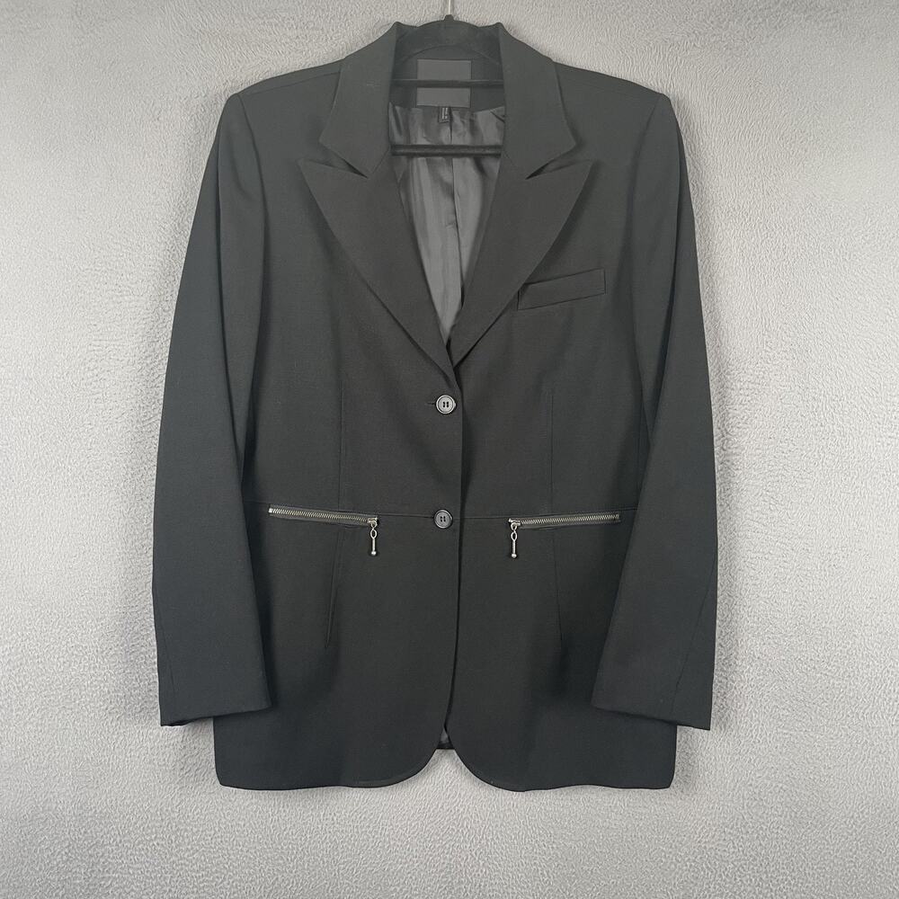 BERN AND MORT Blazer Womens 14 Black Wool Spandex Lined Tailored Two-Button
